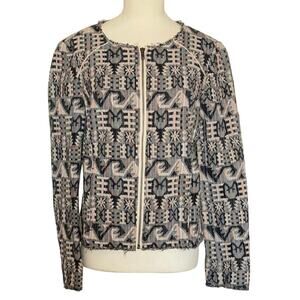 Anthropologie Hei Hei Faifo Jacquard Blazer Zip Jacket Raw Edge Size 10